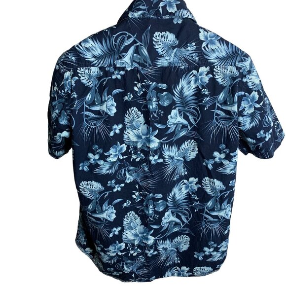 Private Member Button Up Hawaiian Shirt L Blue Floral Short Sleeves Pocket - Picture 4 of 6